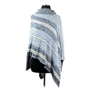 Wrangler Striped Knit Poncho Turtle Neck Asymmetrical Blue White Sz S/M Western